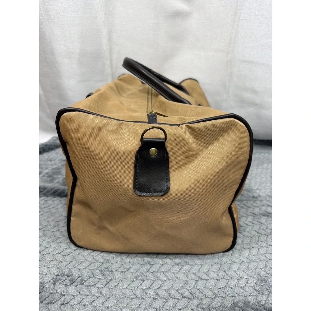 Pierre Cardin Vintage Duffle Bag Tan Nylon Brown Trim Weekender Travel Luggage